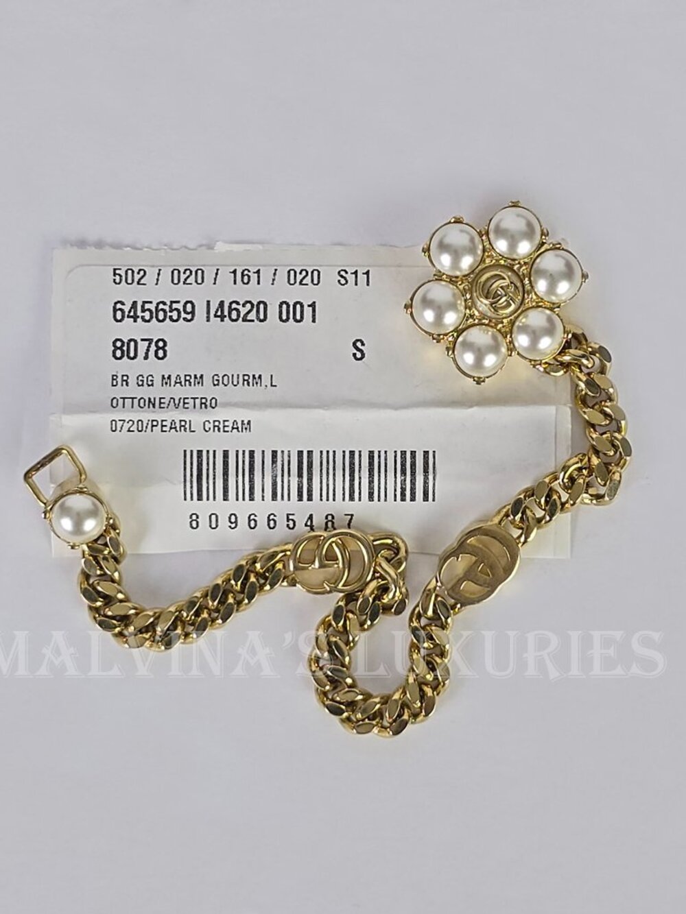 GUCCI BRACELET INTERLOCKING GG LOGO FAUX PEARL GOLD TONE CHAIN sz S SMALL - Picture 10 of 17